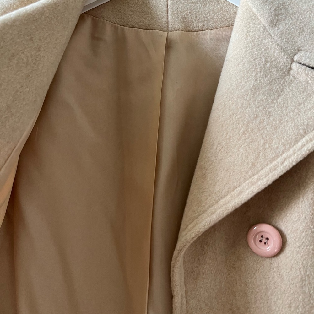 Women’s Beige Wool Blend Double Breasted Peacoat Belted Trench Coat Medium - Picture 15 of 15
